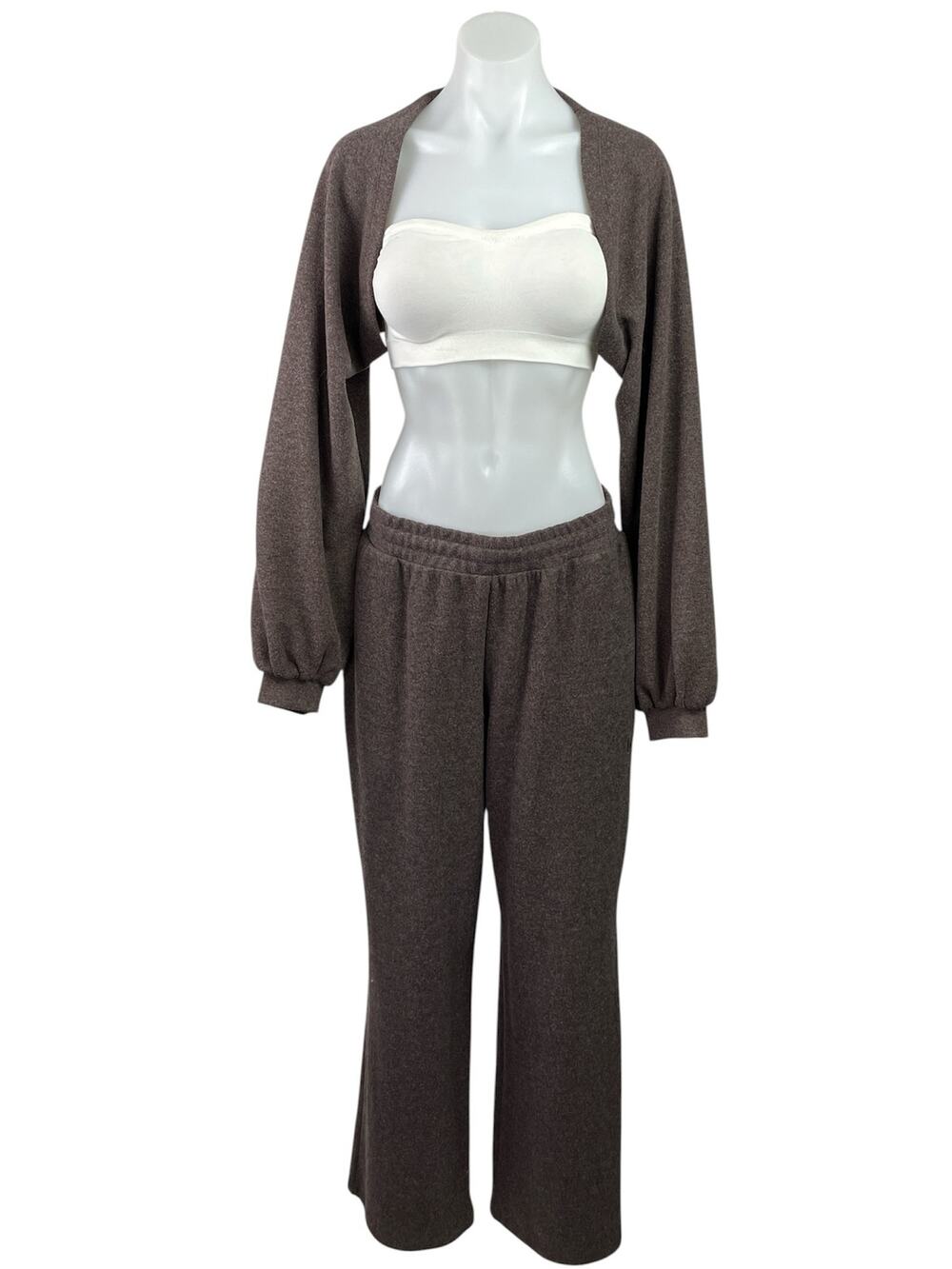 MP Brown Long Sleeve Cropped Shrug Bolero & Loungewear Pants 2 Pieces Sets Sz M